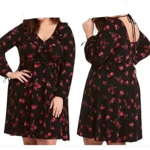 Torrid Floral Black and Red Jersey Dress